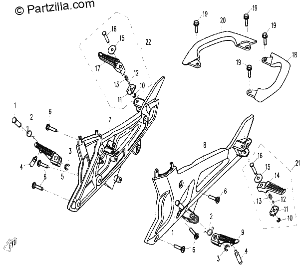 Diagrama de FOOTRESTS REAR HANDRAIL