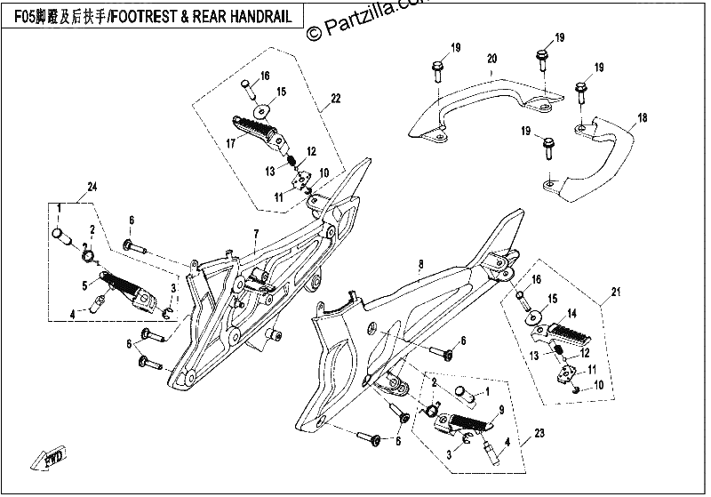 Diagrama de FOOTREST REAR HANDRAIL