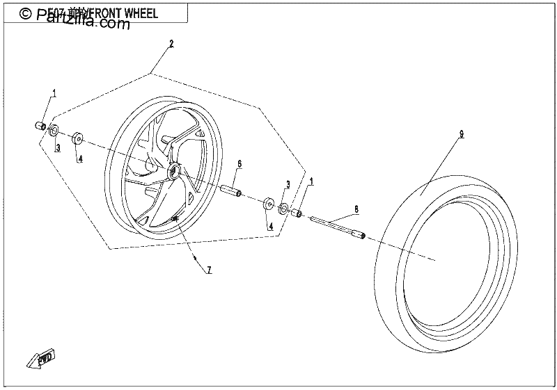 Diagrama de FRONT WHEEL RIM CORAL BLUE