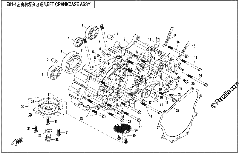 Diagrama de LEFT CRANKCASE ASSY