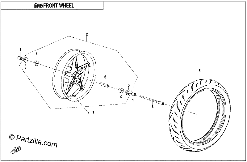 Diagrama de FRONT WHEEL CORAL BLUE RIM