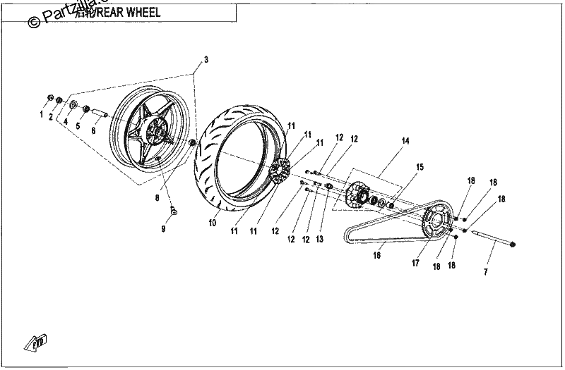 Diagrama de REAR WHEEL CORAL BLUE RIM