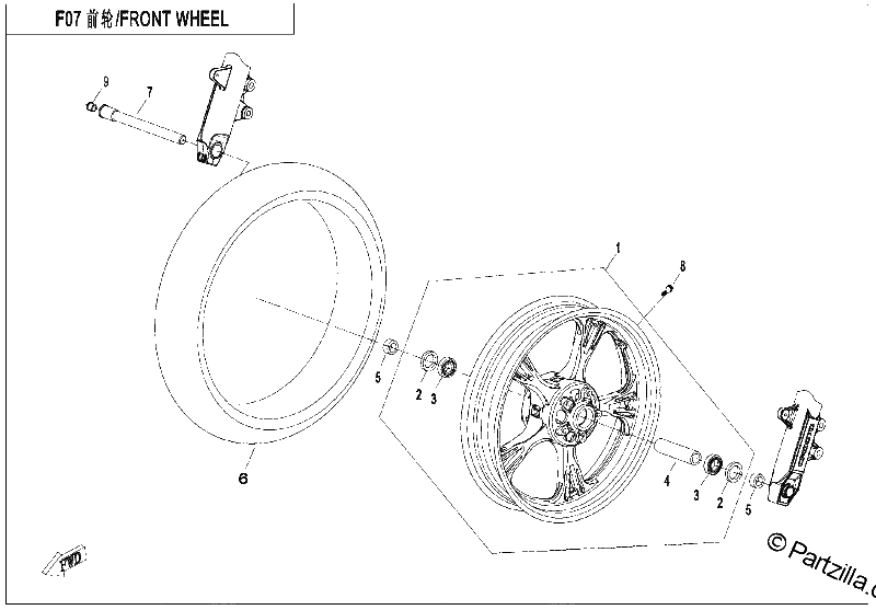 Diagrama de FRONT WHEEL FRONT RIM MATTE BLACK