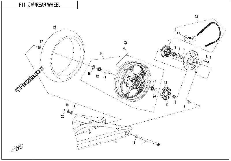 Diagrama de REAR WHEEL REAR RIM MATTE BLACK