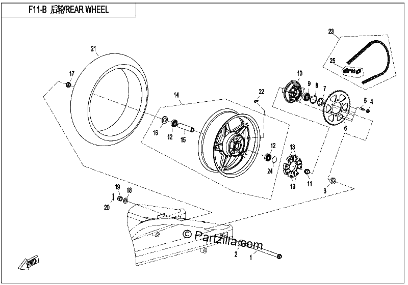 Diagrama de REAR WHEEL LOW CONFIGURATION