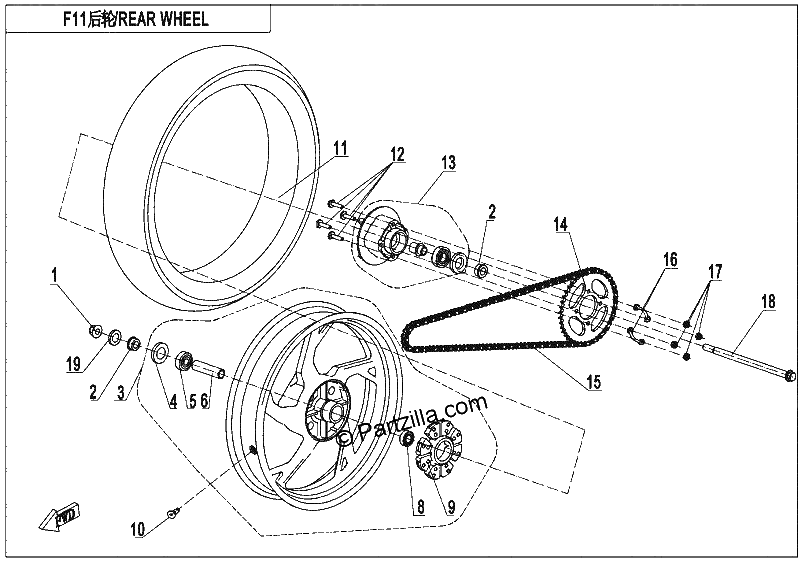 Diagrama de REAR WHEEL RIM CORAL BLUE