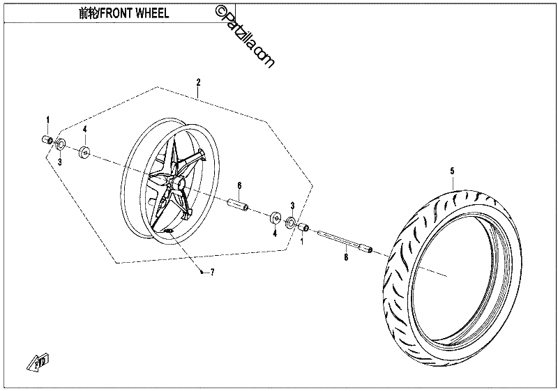 Diagrama de FRONT WHEEL CORAL BLUE RIM