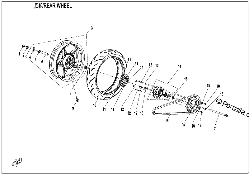 Diagrama de REAR WHEEL CORAL BLUE RIM