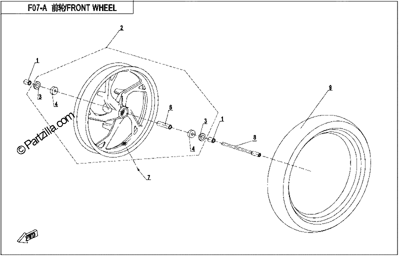 Diagrama de FRONT WHEEL CORAL BLUE