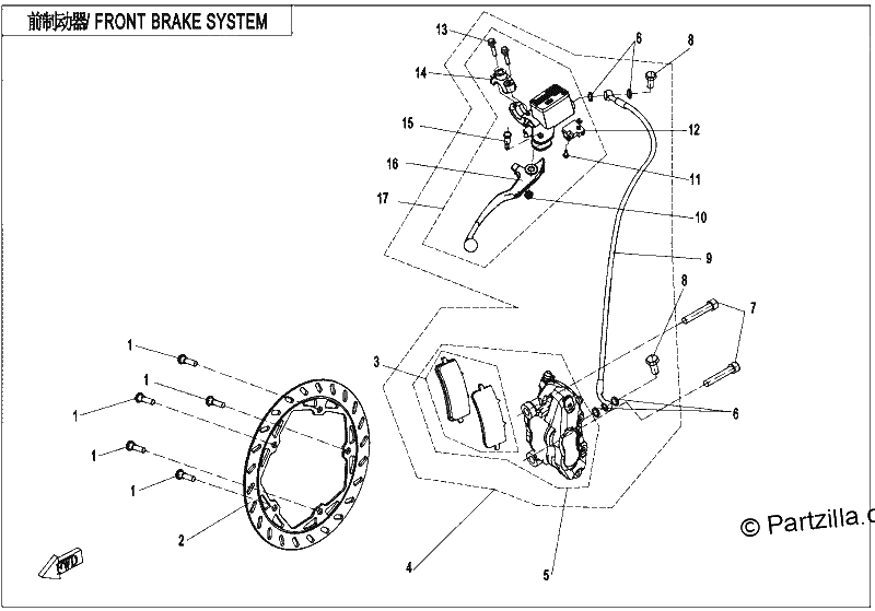 Diagrama de FRONT BRAKE SYSTEM XIHU