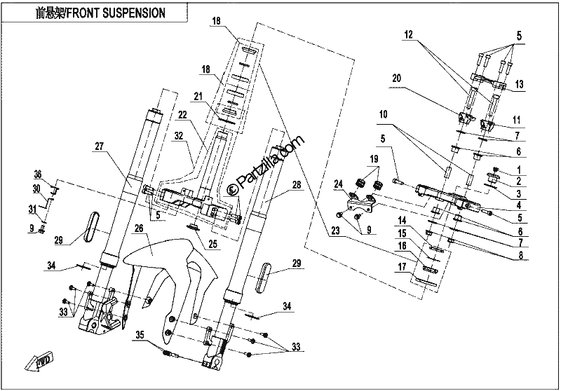 Diagrama de FRONT SUSPENSION ONLY FOR THAILAND
