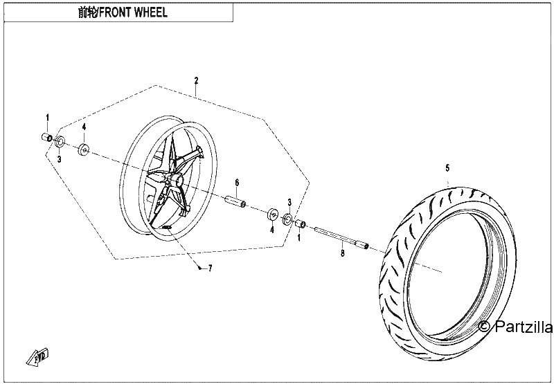 Diagrama de FRONT WHEEL CORAL BLUE RIM