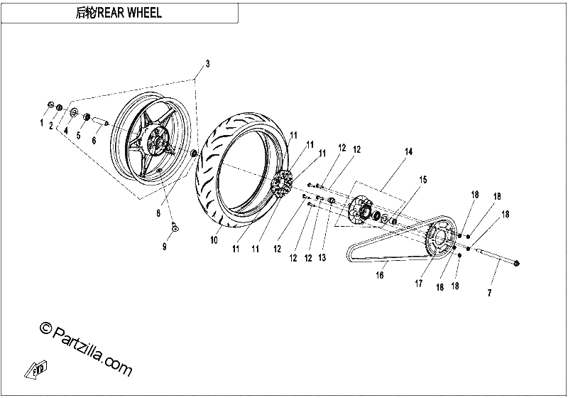 Diagrama de REAR WHEEL CORAL BLUE RIM