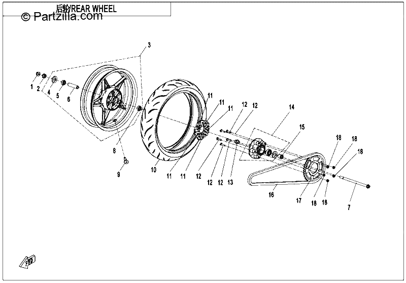 Diagrama de REAR WHEEL MATTE BLACK RIM