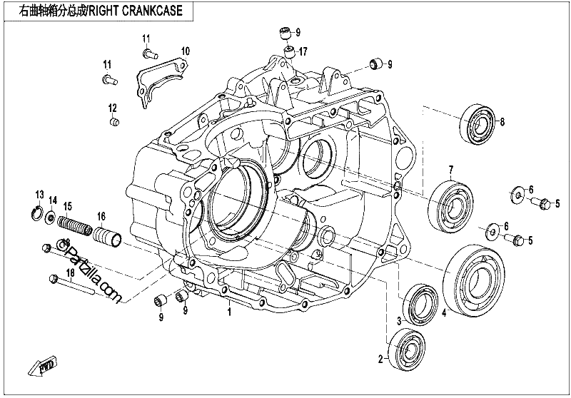Diagrama de RIGHT CRANKCASE