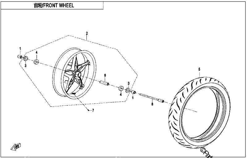 Diagrama de FRONT WHEEL CORAL BLUE RIM