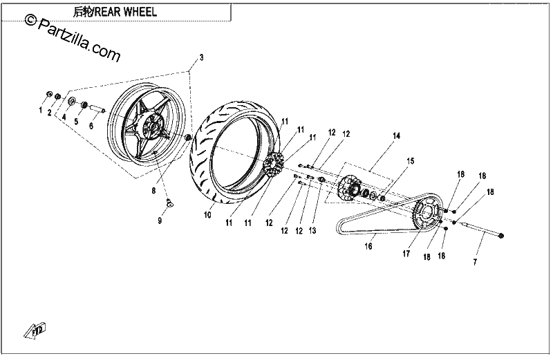 Diagrama de REAR WHEEL CORAL BLUE RIM