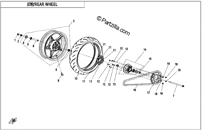 Diagrama de REAR WHEEL MATTE BLACK RIM