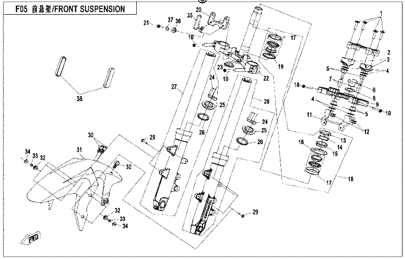 Diagrama de FRONT SUSPENSION SHOCK ABSORBER KYB