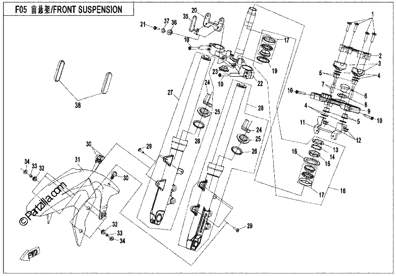 Diagrama de FRONT SUSPENSION SHOCK ABSORBER KYB