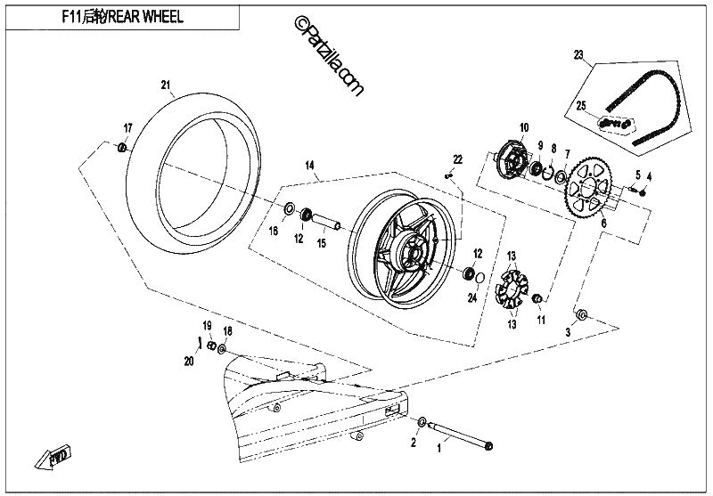 Diagrama de REAR WHEEL RIM CORAL BLUE