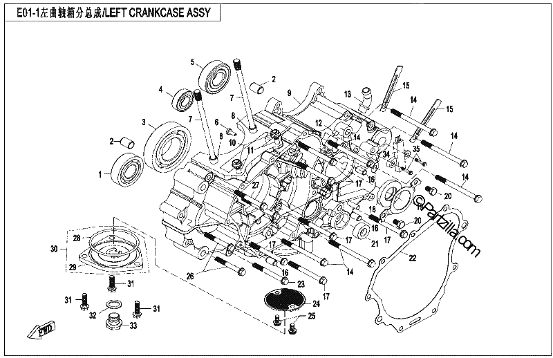 Diagrama de LEFT CRANKCASE ASSY