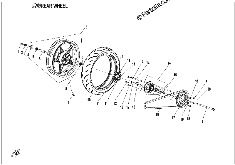 Diagrama de REAR WHEEL CORAL BLUE RIM