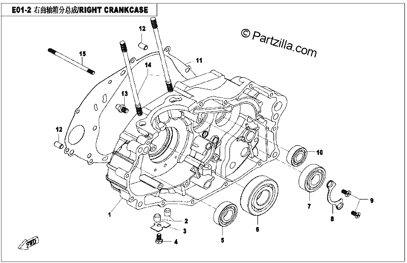 Diagrama de RIGHT CRANKCASE ASSY