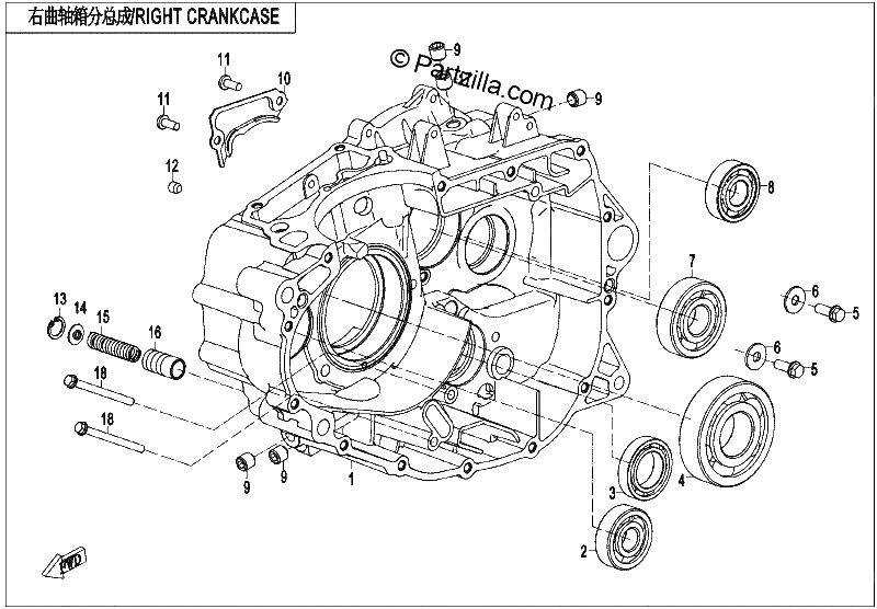 Diagrama de RIGHT CRANKCASE