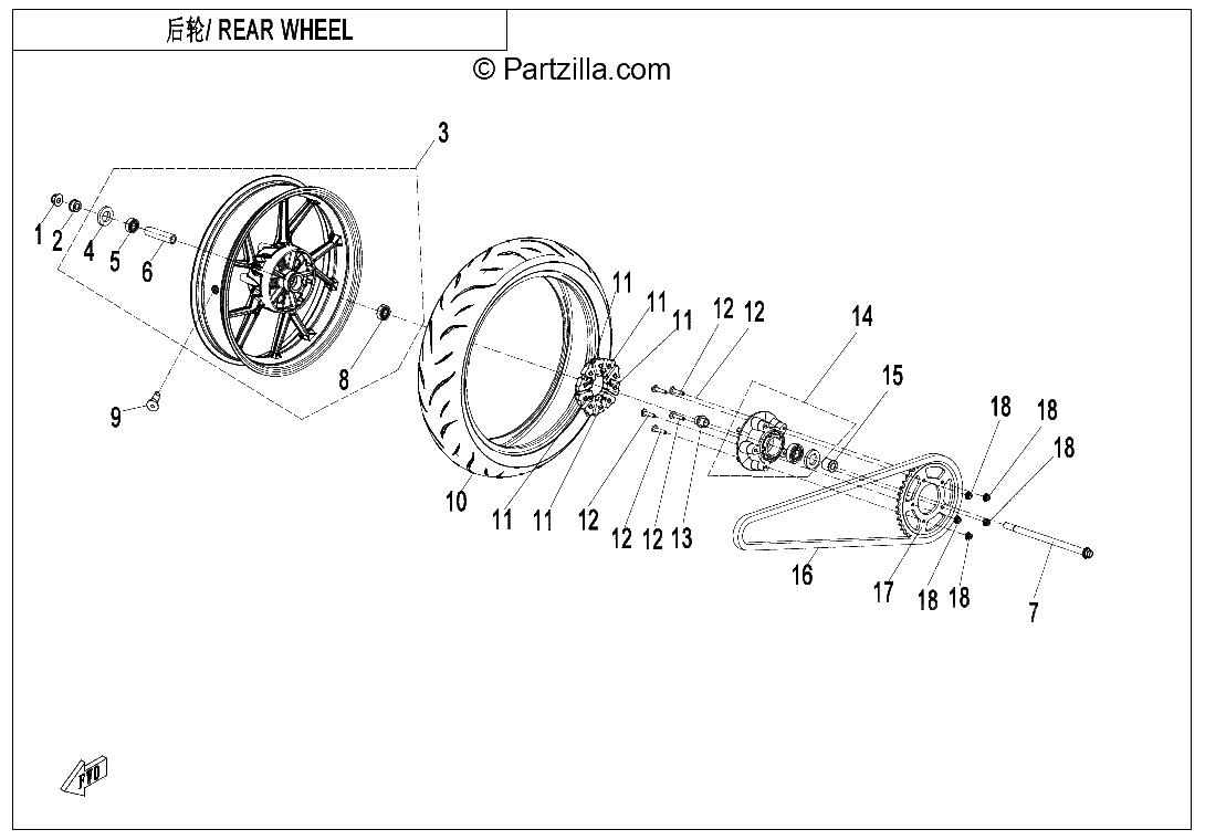 Diagrama de REAR WHEEL