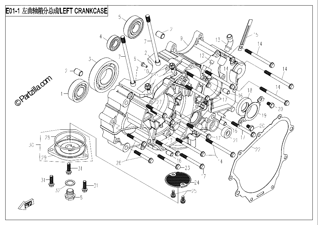 Diagrama de LEFT CRANKCASE ASSY