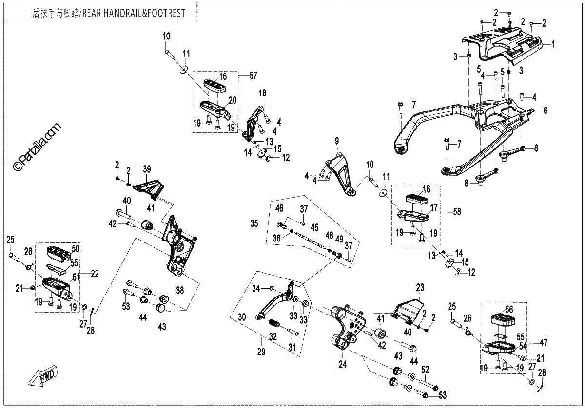 Diagrama de FOOTREST REAR HANDRAIL