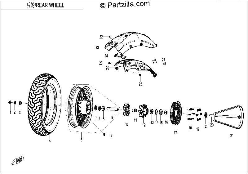 Diagrama de REAR WHEEL