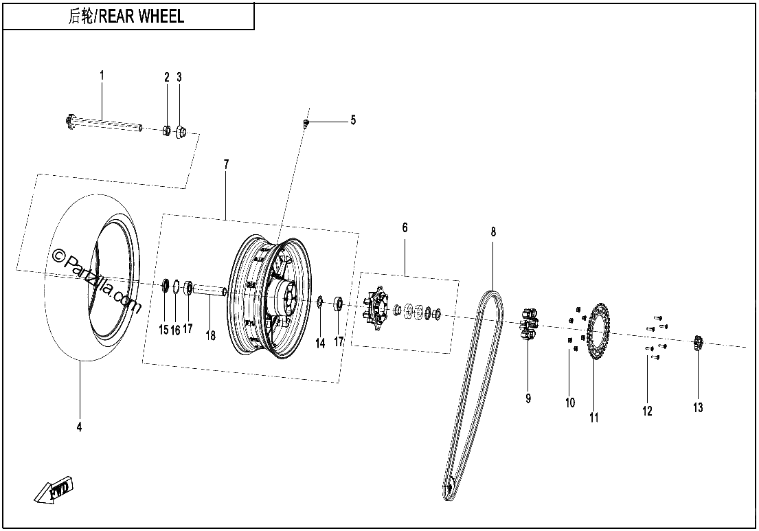 Diagrama de REAR WHEEL