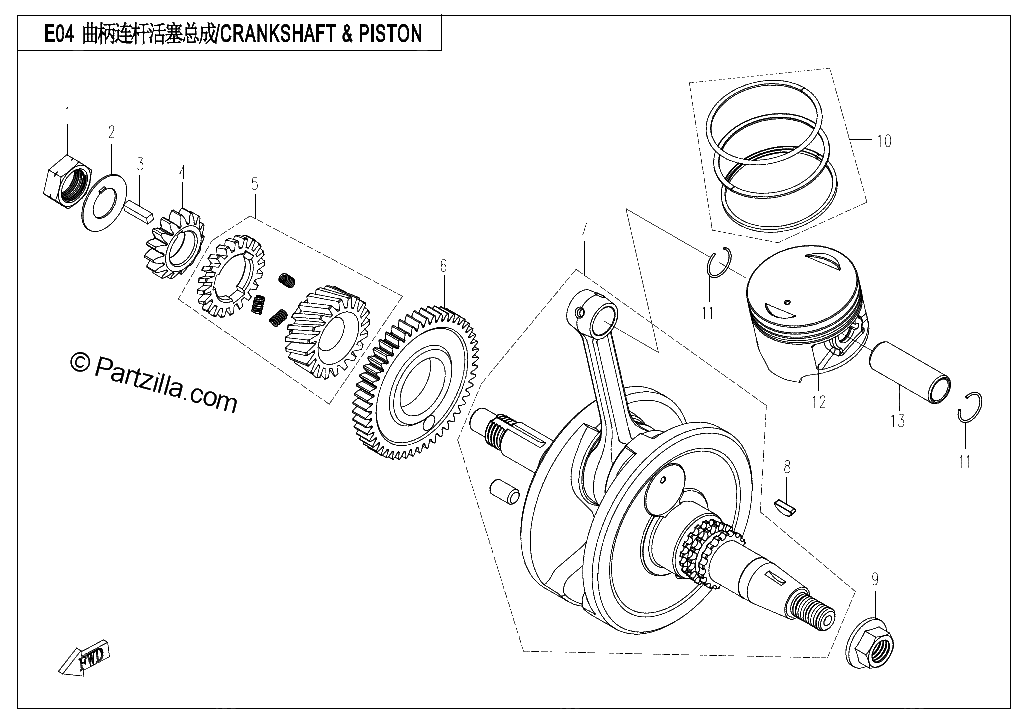 Diagrama de CRANKSHAFT CONNECTING ROD PISTON ASSY