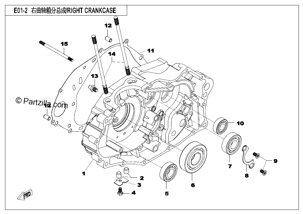 Diagrama de RIGHT CRANKCASE ASSY