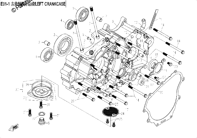 Diagrama de LEFT CRANKCASE ASSY
