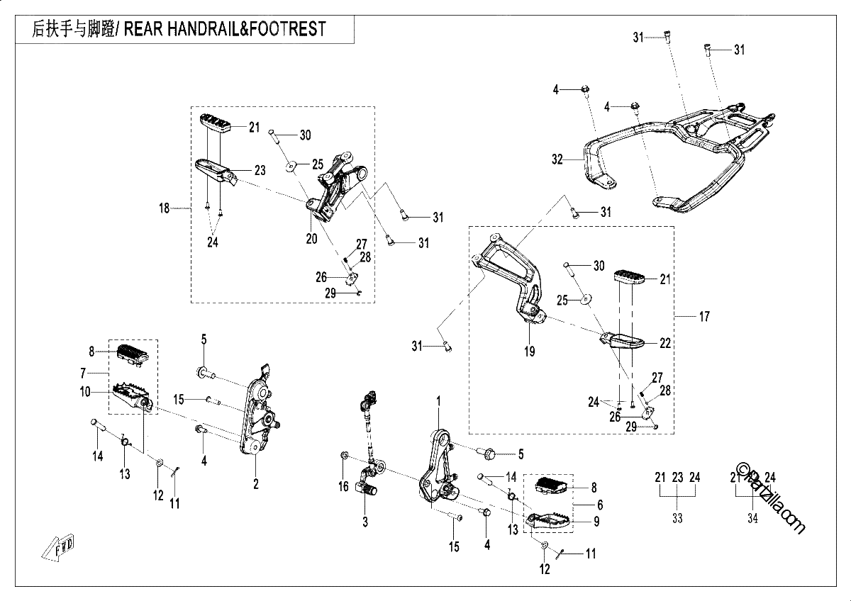 Diagrama de REAR HANDRAIL FOOTREST