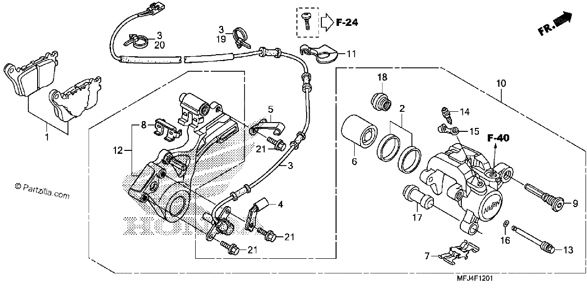 Diagrama de REAR BRAKE CALIPER CBR600RA