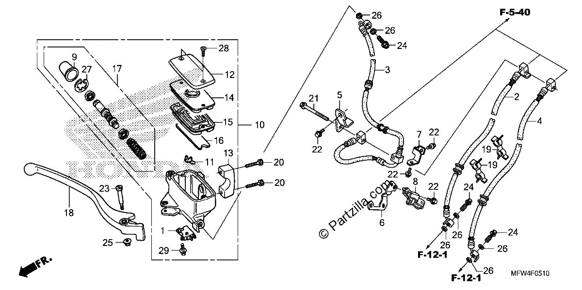 Diagrama de FRONT BRAKE MASTER CYLINDER VT1300CSA