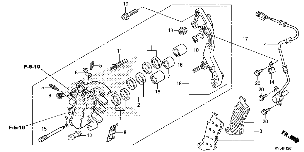Diagrama de FRONT BRAKE CALIPER CBR250RA