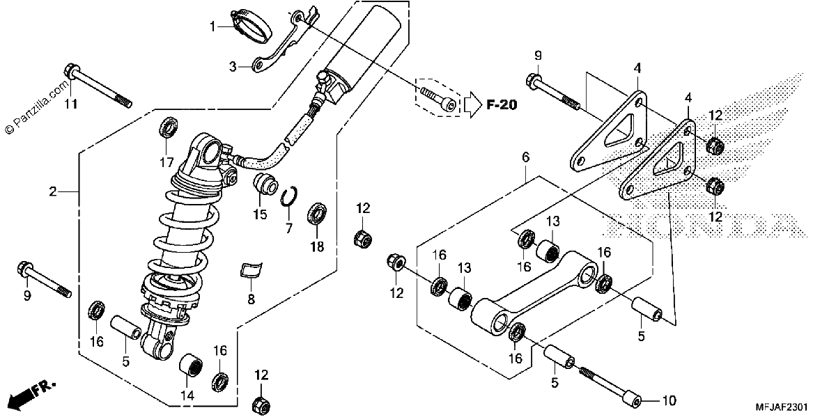 Diagrama de REAR SHOCK ABSORBER CBR600RA