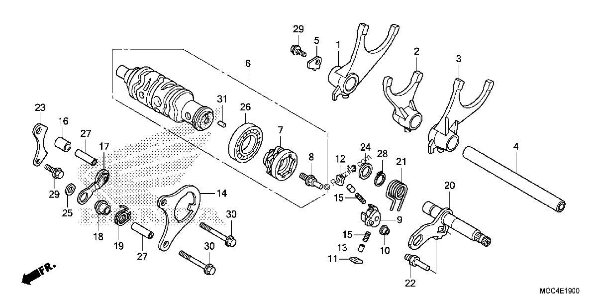 Diagrama de GEARSHIFT DRUM GEARSHIFT FORK