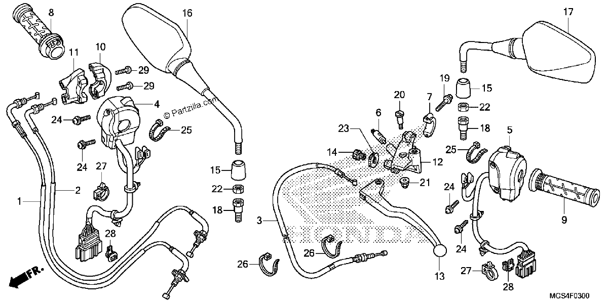 Diagrama de HANDLE LEVER SWITCH CABLE NC700X XA