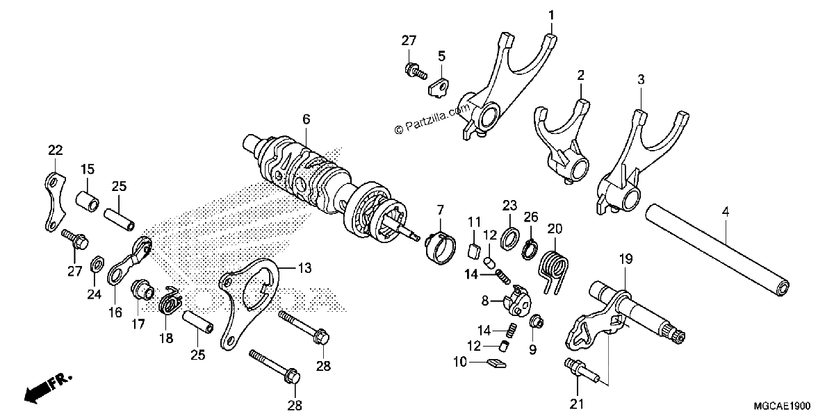 Diagrama de GEARSHIFT DRUM GEARSHIFT FORK