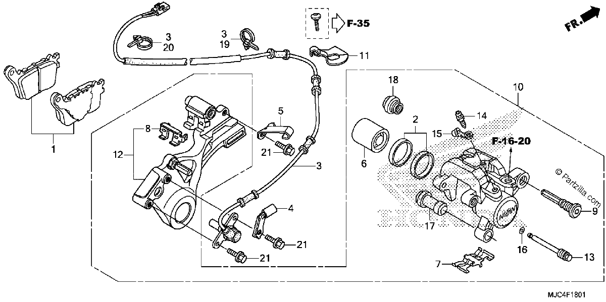 Diagrama de REAR BRAKE CALIPER CBR600RA