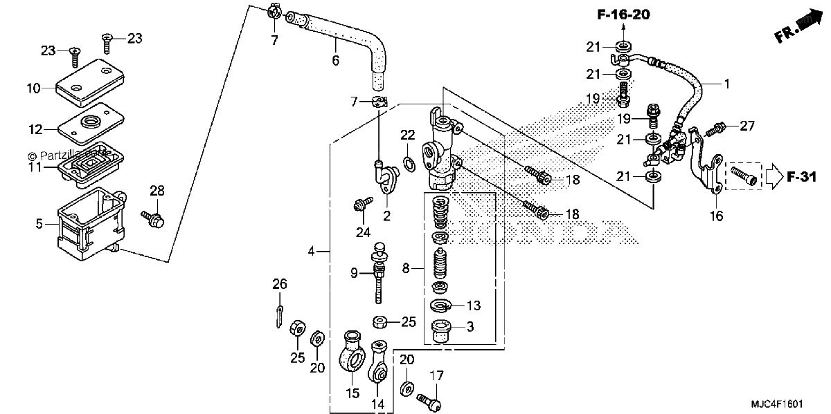 Diagrama de REAR BRAKE MASTER CYLINDER CBR600RA