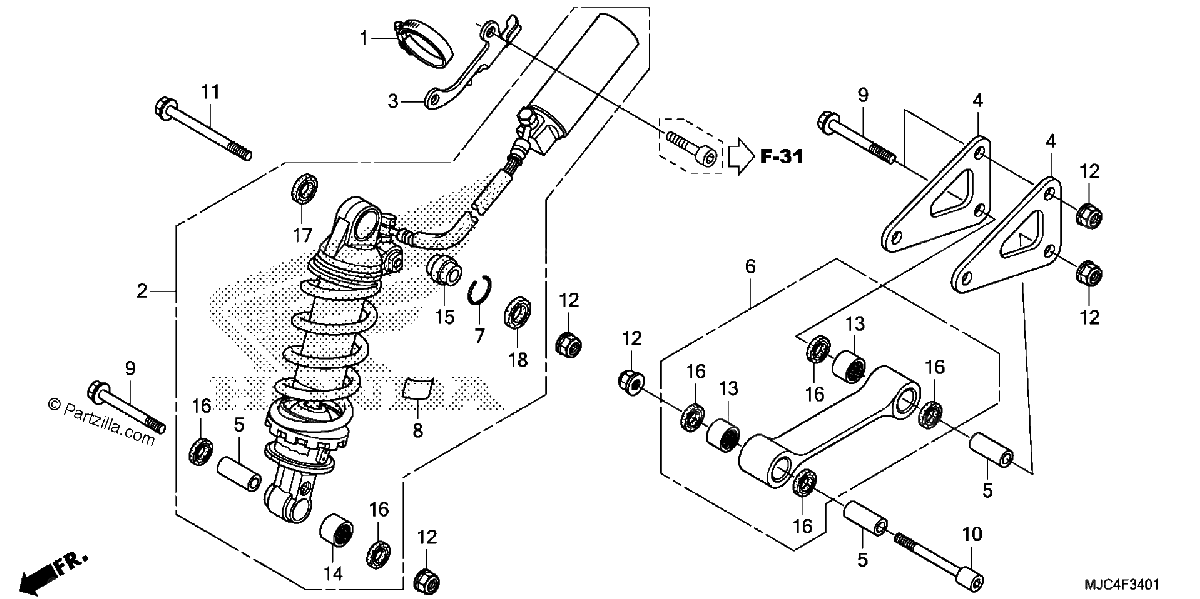 Diagrama de REAR SHOCK ABSORBER CBR600RA