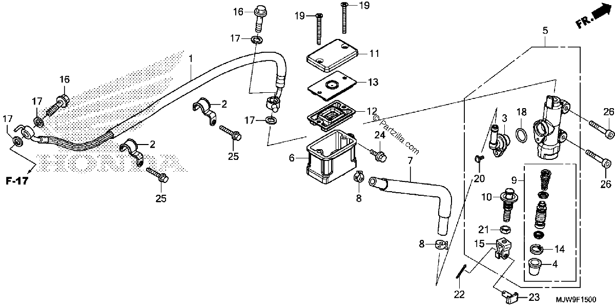 Diagrama de REAR BRAKE MASTER CYLINDER CB500F