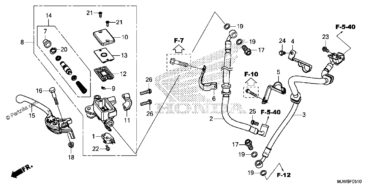 Diagrama de FRONT BRAKE MASTER CYLINDER CB500FA